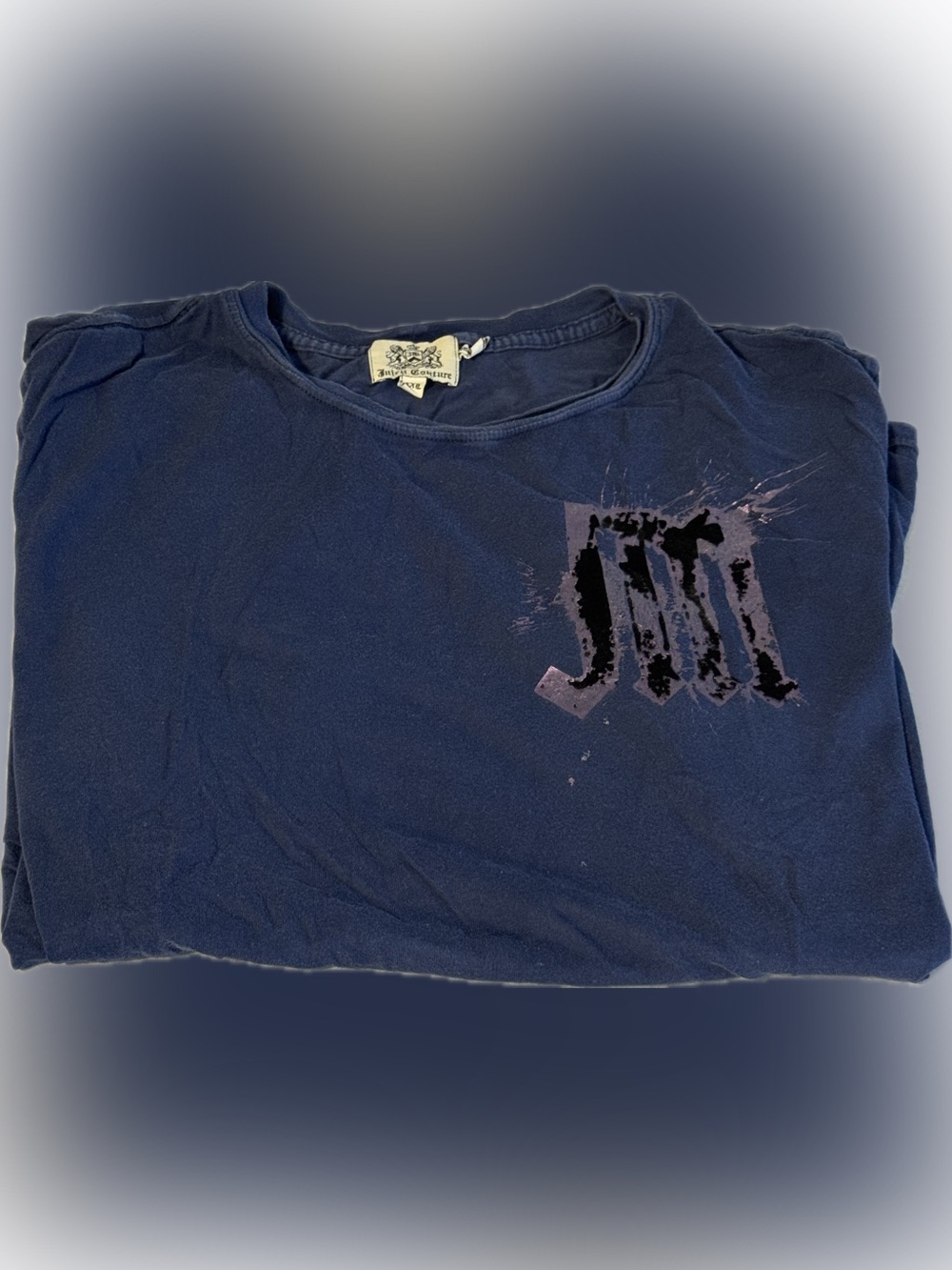 Juicy Couture Navy Graphic Tee JM Logo Paint Splatter Short Sleeve Shirt XXL